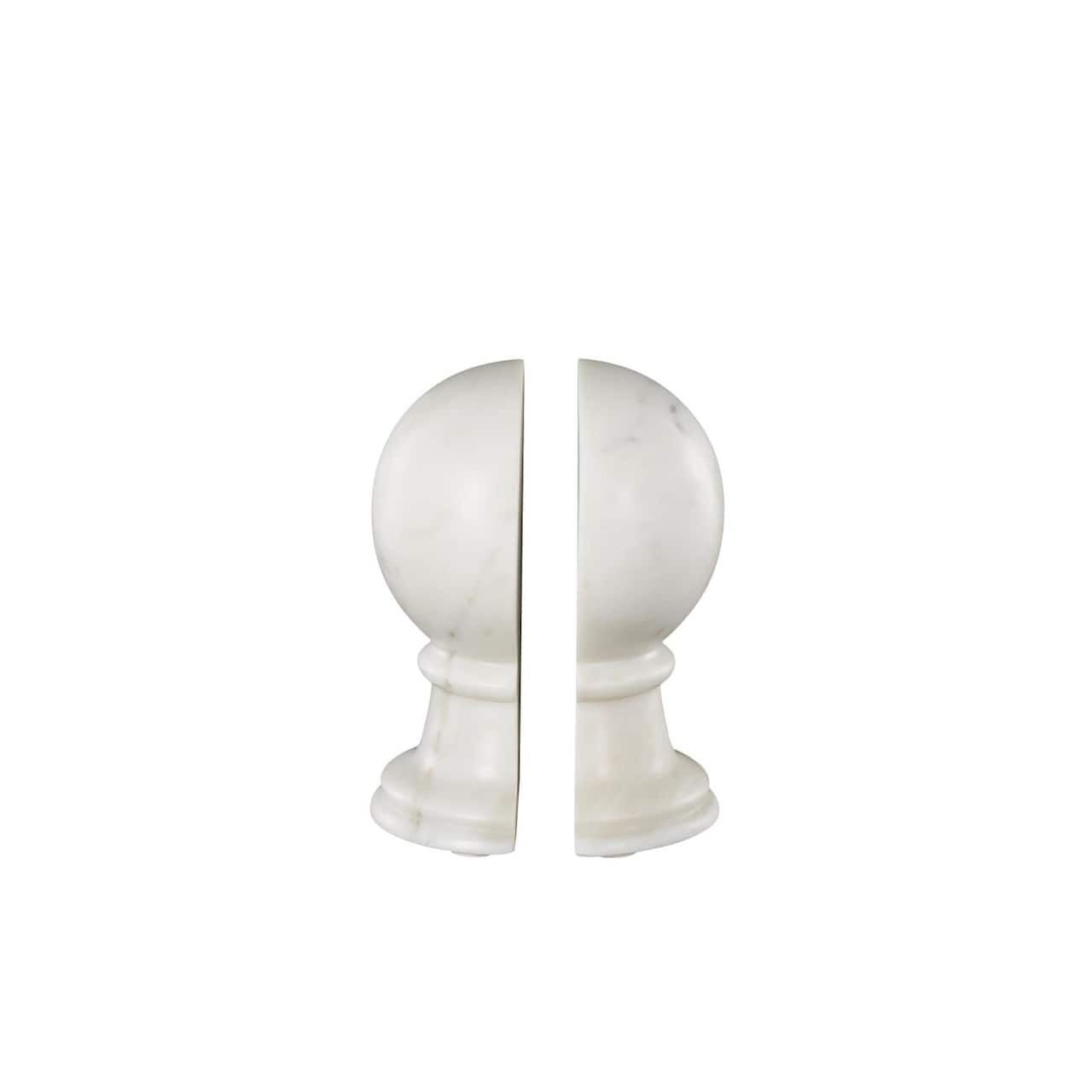 7" White Marble Globe Sleek Orb Decorative Bookends, 2ct.